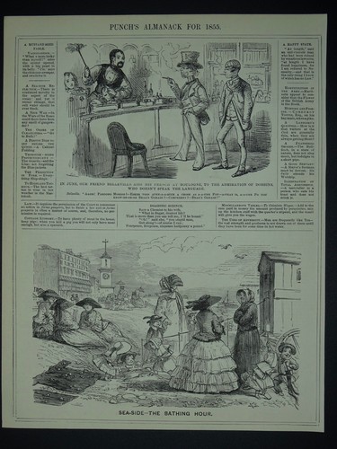 AT THE SEA SIDE - THE BATH HOUR Cold & Rain - Original 1855 Victorian Print - Bild 2 von 2