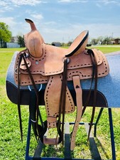 Kids Western Leather Ranch-Style Horse Roughout Saddle, Double Skirt 10" to 13"