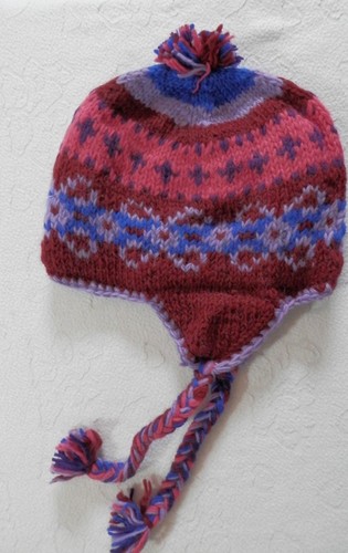 woolly wool hat hand knitted fleece lined earflaps hippy winter
