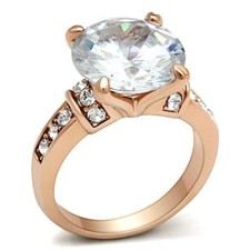 Rose gold ring ladies cz 8carat solitaire accents sparkling clear realis5tic 144