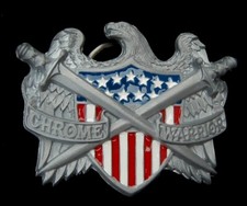 CHROME WARRIOR BIKER BELT BUCKLE EAGLE FLAG AND CROSSED SWORDS NEW 