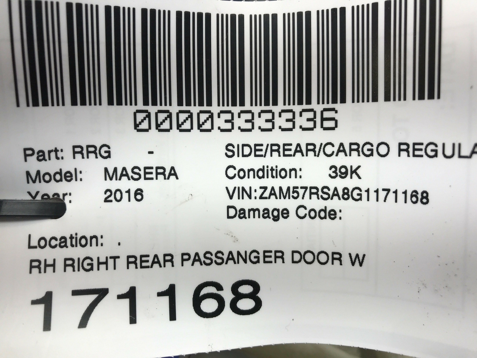 2014 - 2019 MASERATI GHIBLI RH REAR RIGHT DOOR WINDOW REGULATOR 670030022 OEM