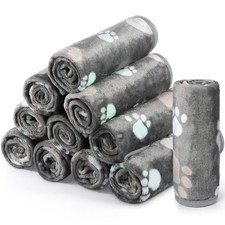 12 Pcs Pet Blankets Soft Fluffy Fleece Dog Cat Warm Paw Print Pattern Blanket...