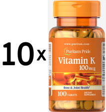 10 x Puritans Pride Vitamin K, 100mcg - 100 tabs (69,95 EUR/kg)