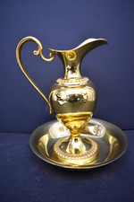 Used Lavabo Set, Ewer and Basin, All Brass, Has Dents, Used (CU258) chalice co.