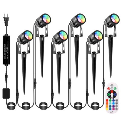 Outdoor Landscape Lighting, 6 Pack RGB Outdoor Spot Lights with Transformers ...