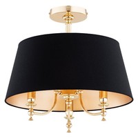Deckenlampe 3-Flammig Stoff Schwarz Gold E14 L:55 Cm Deckenleuchte Schlafzimmer