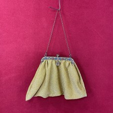 Vintage Gold Lame Evening Bag Clutch Purse With Chain