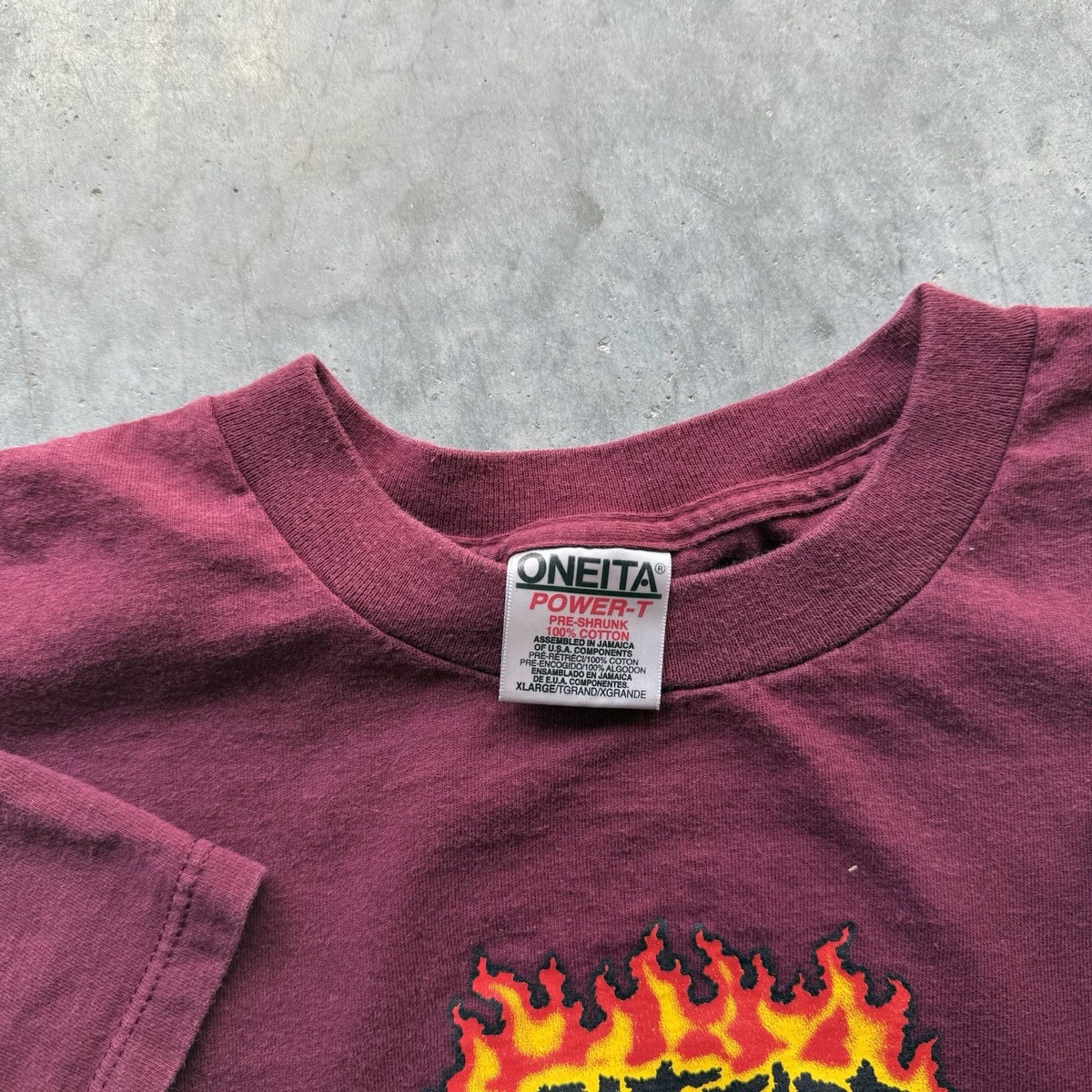 Vintage 90s Spitfire Flaming Fire Skull Graphic Skate T Shirt Size
