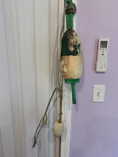 Weathered Salvaged Maine Lobster Boat Trap BUOY Nautical Spongex Float w/Stick