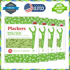 Plackers Back Teeth Micro Mint Dental Flossers Mint Flavor 75Ct Pack of 4