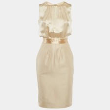 Dolce Gabbana Gold Silk Crepe Shift Mini Dress XS