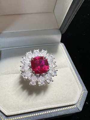 *Clearance*Vintage 925 Sterling Silver Plated With Red Zircon Ring