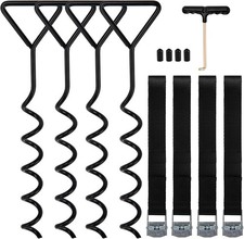 Trampoline Tie Down Anchor Kit, Corkscrew Shape Steel Stakes black