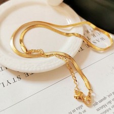 Women Titanium Stainless Steel Gold Herringbone Chain Choker Necklace 13-17"