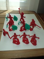9 Vintage Marx Red Indian Guys w/ Green Weapons