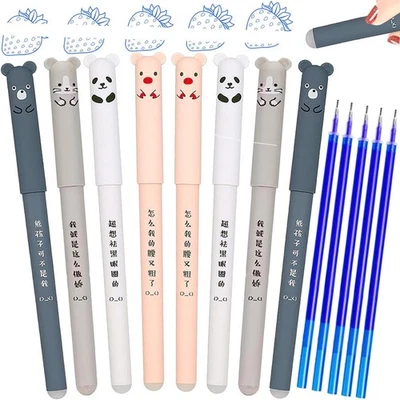 ‎ARTBIU 8 Erasable Pens Blue Ink Pens, 0.35mm Rub Out Pens Eraser Pen with Rubber, Cute