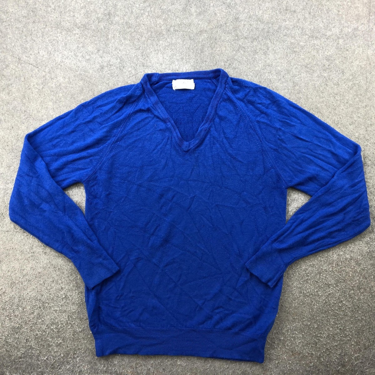 Vintage Christian Dior Sweater Mens Large Blue V Neck Orlon