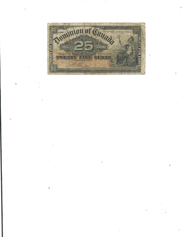 THE DOMINION OF CANADA 1900 25 CENTS CIRCULATED NOTE-Free Shipping!