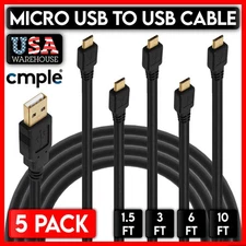 5 Pack Micro USB Data Sync Charger Cable 1.5/3/6/10 FT Android Phones DualShock