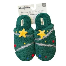 Dearfoams Novelty Christmas Tree Slippers Scuff Unisex SZ W 9-10; M 7-8 Gift NEW