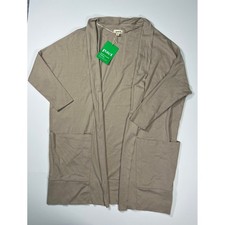 Pact Airplane Cardigan Women L/XL Oyster Organic Cotton Open Front Pockets NEW