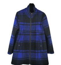 Pendleton Womens Size 4 Long Oversized Blue Black Plaid Wool Blend Zip Up Coat