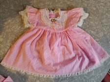 Vintage Baby Girl Dress Pink Polka Dot White Lace Trim ADORABLE