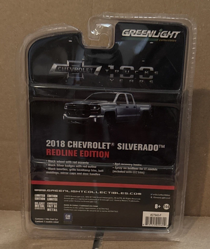 Chevrolet Silverado 2018 camioneta Greenlight 1/64 edición Redline 27940-F Foto 2 de 2