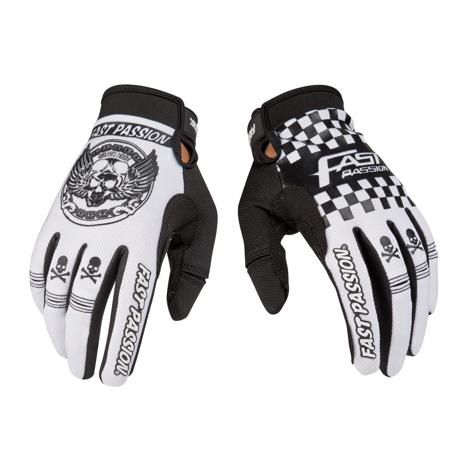 Fast passion Motorbike Gloves, Touchscreen Compatible, Full M, WhiteBlack03