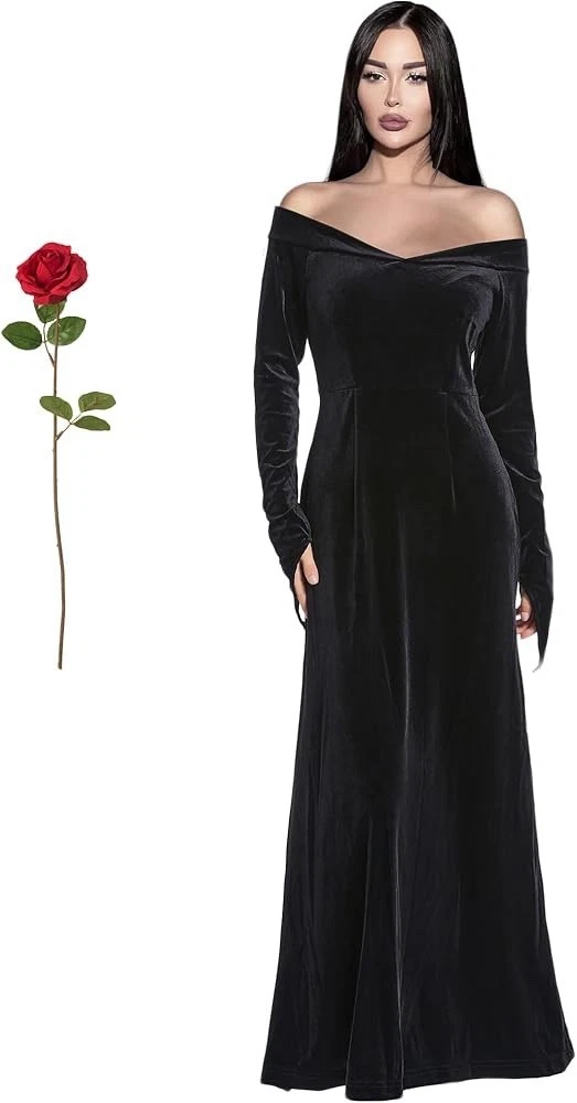 coco channel little black dress The Addams Family Morticia Addams Cosplay Costume Black Vintage Dress   ACcosplay