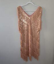 PrettyGuide Womens M Pink Sequin Fringe Flapper Dress 1920s Gatsby Cocktail