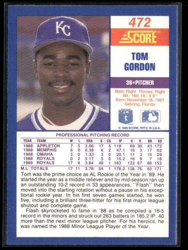 1990 Score #472 Tom Gordon - Photo 2/2