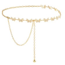 Women Butterfly Waist Chain, Metal Rhinestones Waist Belt for Dresses