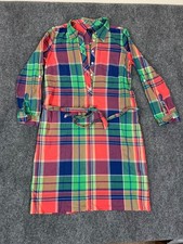 Plaid Shirt Dress Multicolor Plaid Roll Tab Belted 100 % Cotton Size 8