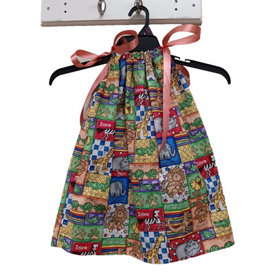 3T zoo animals girls pillowcase case dress handmade by me size