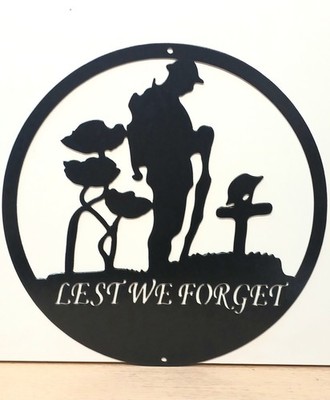 LEST WE FORGET Kriegerdenkmal Metall Wandbild Plakette, Erinnerung
