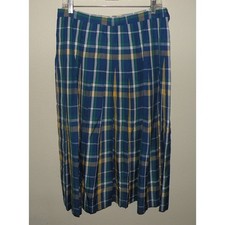 Vtg Pendleton Women's Plaid Pull On Flare Skirt Size 14 Blue Green Made USA