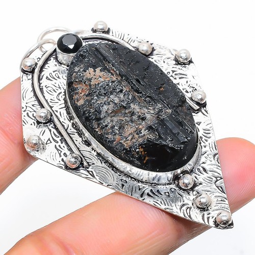 Pendentif Quartz Tourmaline Bicolore - Argent Sterling 925, Fait Main Inde