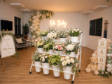 Baby Shower Party Backdrop, Baby Theme, White Green Beige Decor