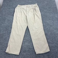 Vintage LL Bean Pathfinder Pants Mens 36x28 Tan Canvas Flannel Lined Made in USA