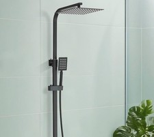 Dual Rainfall Shower Set - Matte Black - Adjustable Riser Rail - Handset & Hose
