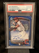 2025 BOWMAN CHROME TRAVIS BAZZANA BLUE XFRACTOR AUTO  /150 PSA 10 GUARDIANS 