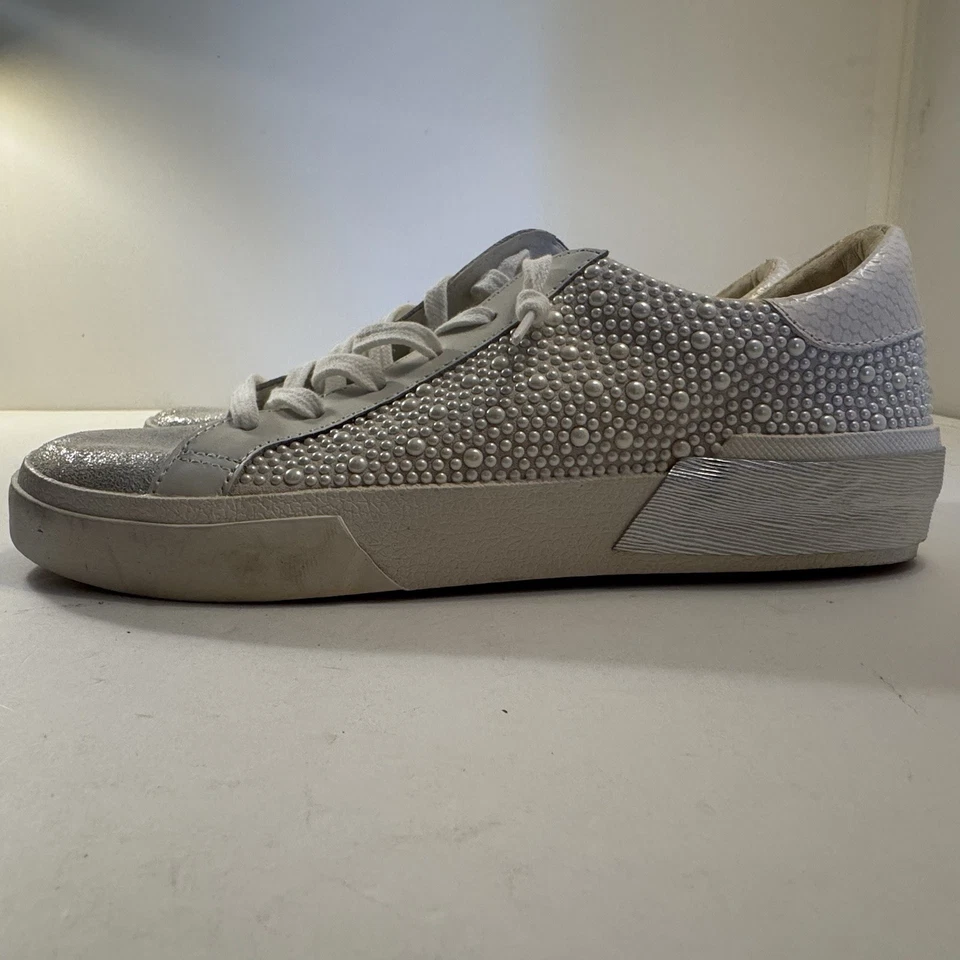 Dolce Vita Zina Pearl Sneakers Women's Size 8 Leather Lace Up Bride Shoes Silver - Image 2 of 4