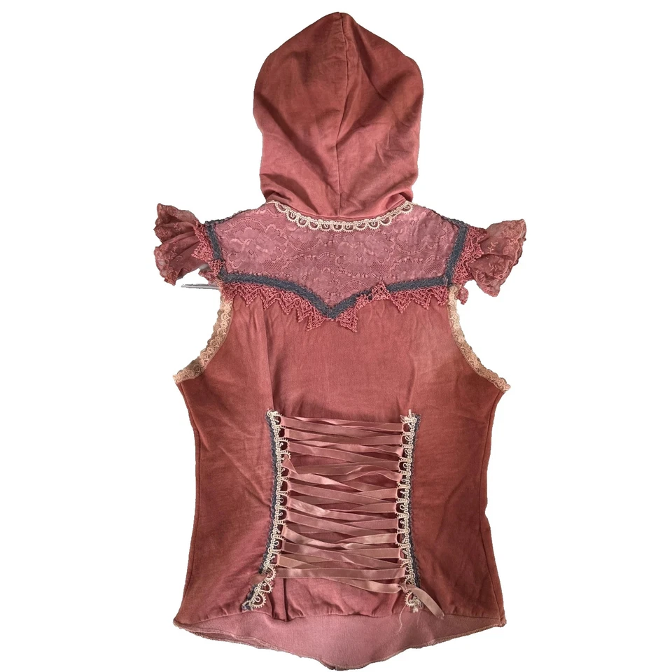 Y2K De Colección CIGANA Reciclado Encaje CORSET SUDADERA CON CAPUCHA Top ÚNICA EN SU CLASE Regencia Sudadera Tanque S Foto 4 de 4