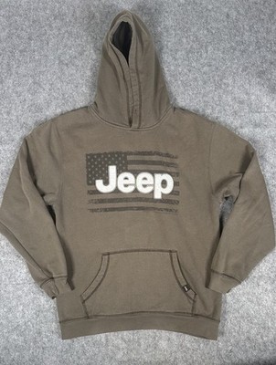JEDCO Drab Jeep American Flag Fleece Hoodie Men s Sz Large Olive Green Pullover