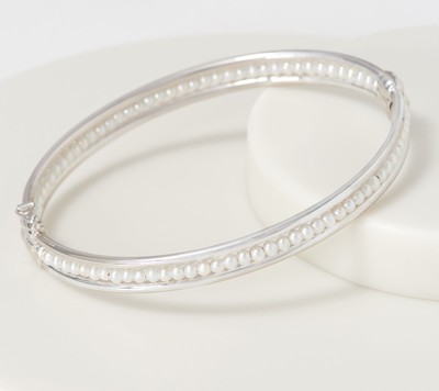 Honora Sterling Silver Round Cultured Pearl Hinged Bangle Bracelet, 8''