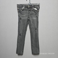 True Religion Boy's Coal Denim Skinny Jeans, Distressed Contrast Stitch, Size 6