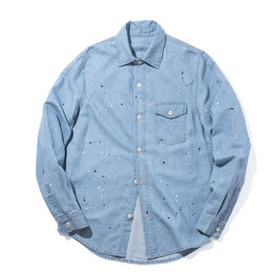 Vintage Herren Long Sleeve Splash Ink Denim Shirts Amekaji Work Casual Shirt