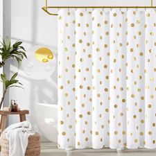 White and Gold Polka Dot Shower Curtain, Gold Foil Spot Pattern Modern Waterproo